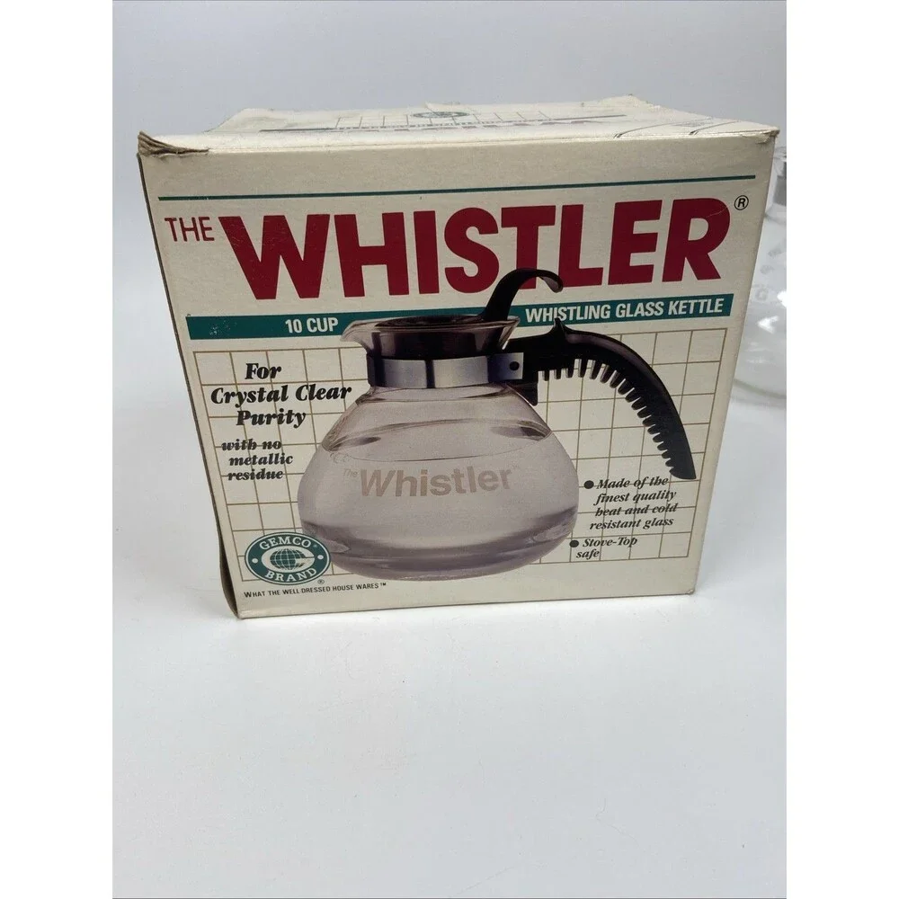 Vintage Gemco The Whistler Glass Coffee Tea Pot  Carafe 10 Cup Black Handle